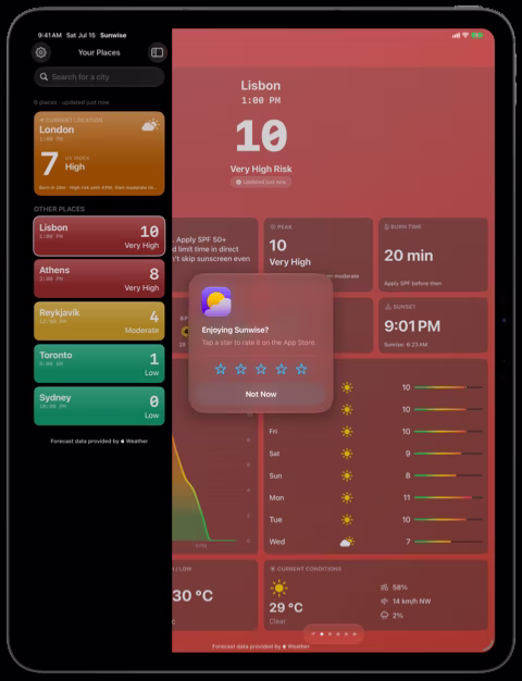 Sunwise on iPad: Places