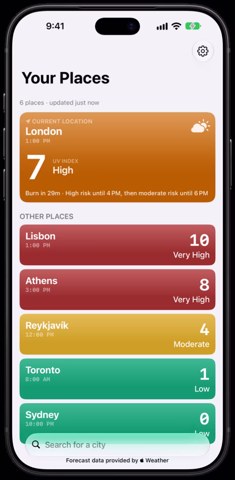 Sunwise on iPhone: Places