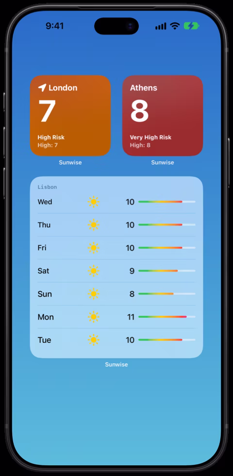 Sunwise on iPhone: Widgets