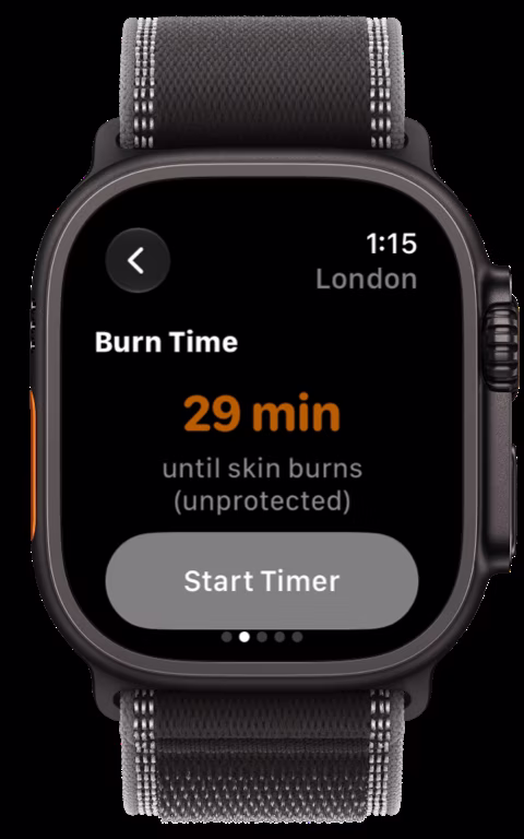 Sunwise on Apple Watch: Burn time