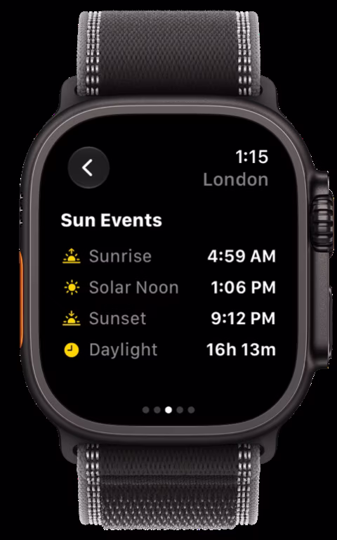 Sunwise on Apple Watch: Sun events